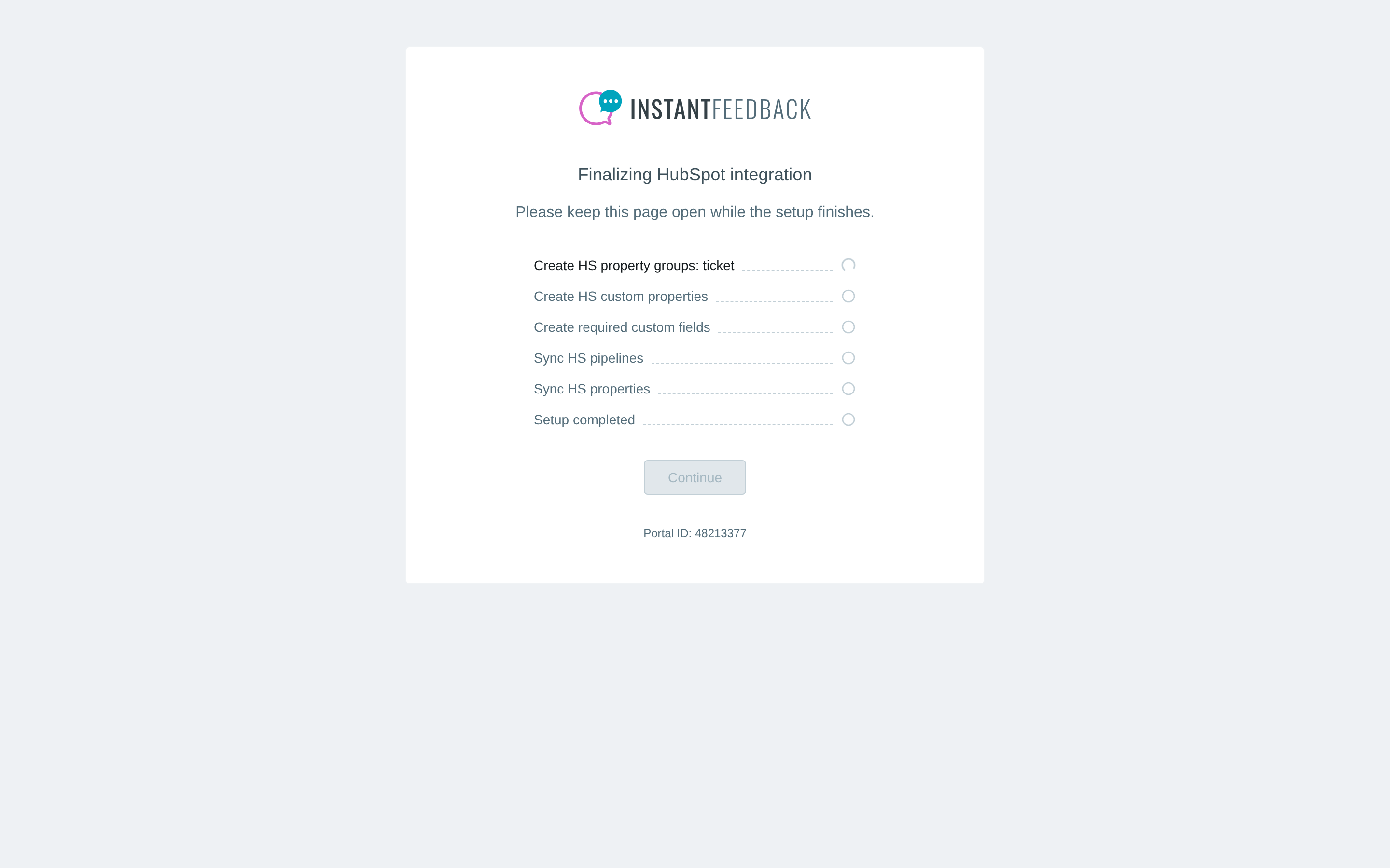 The Finalizing HubSpot integration page