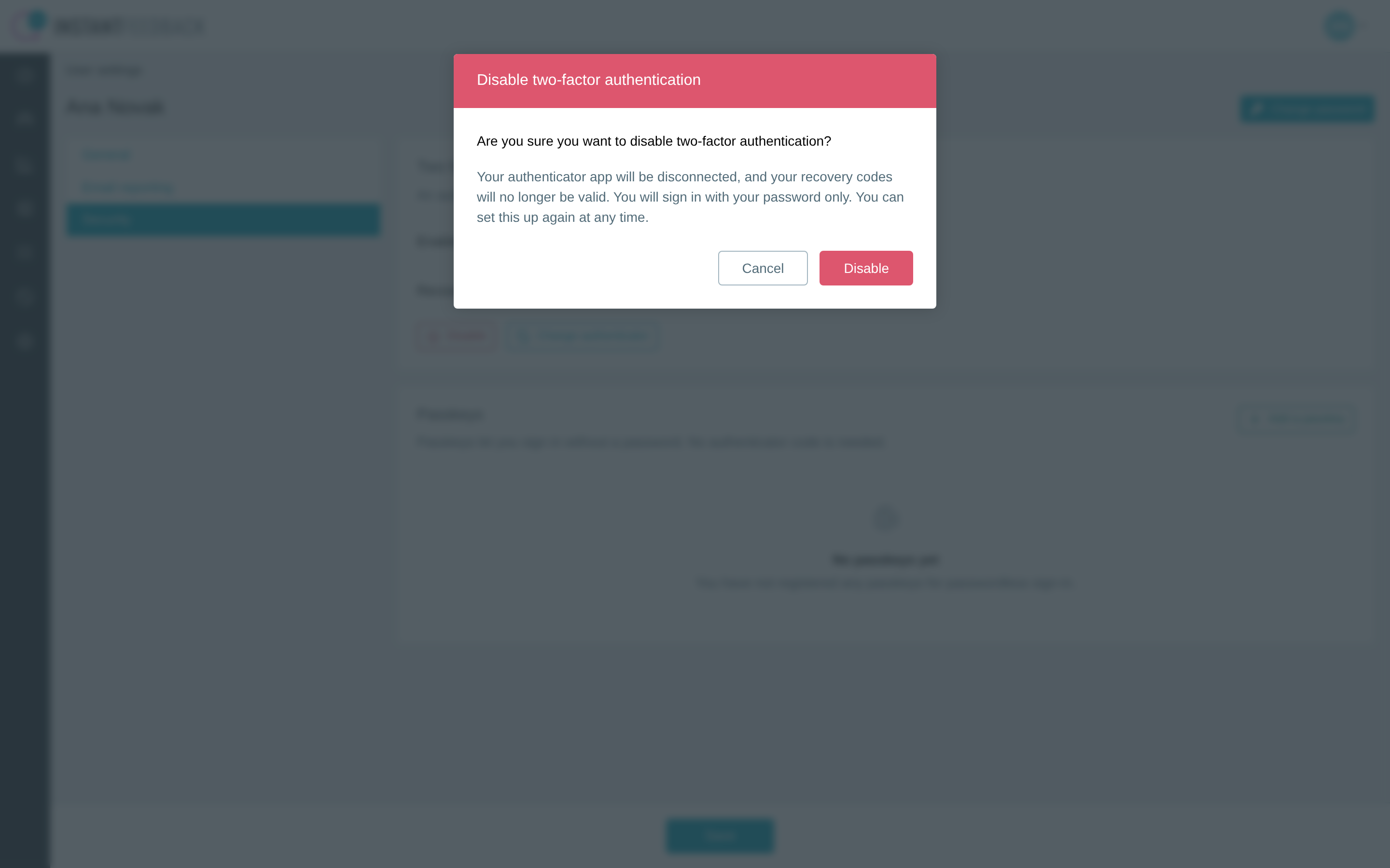 The Disable two-factor authentication confirmation