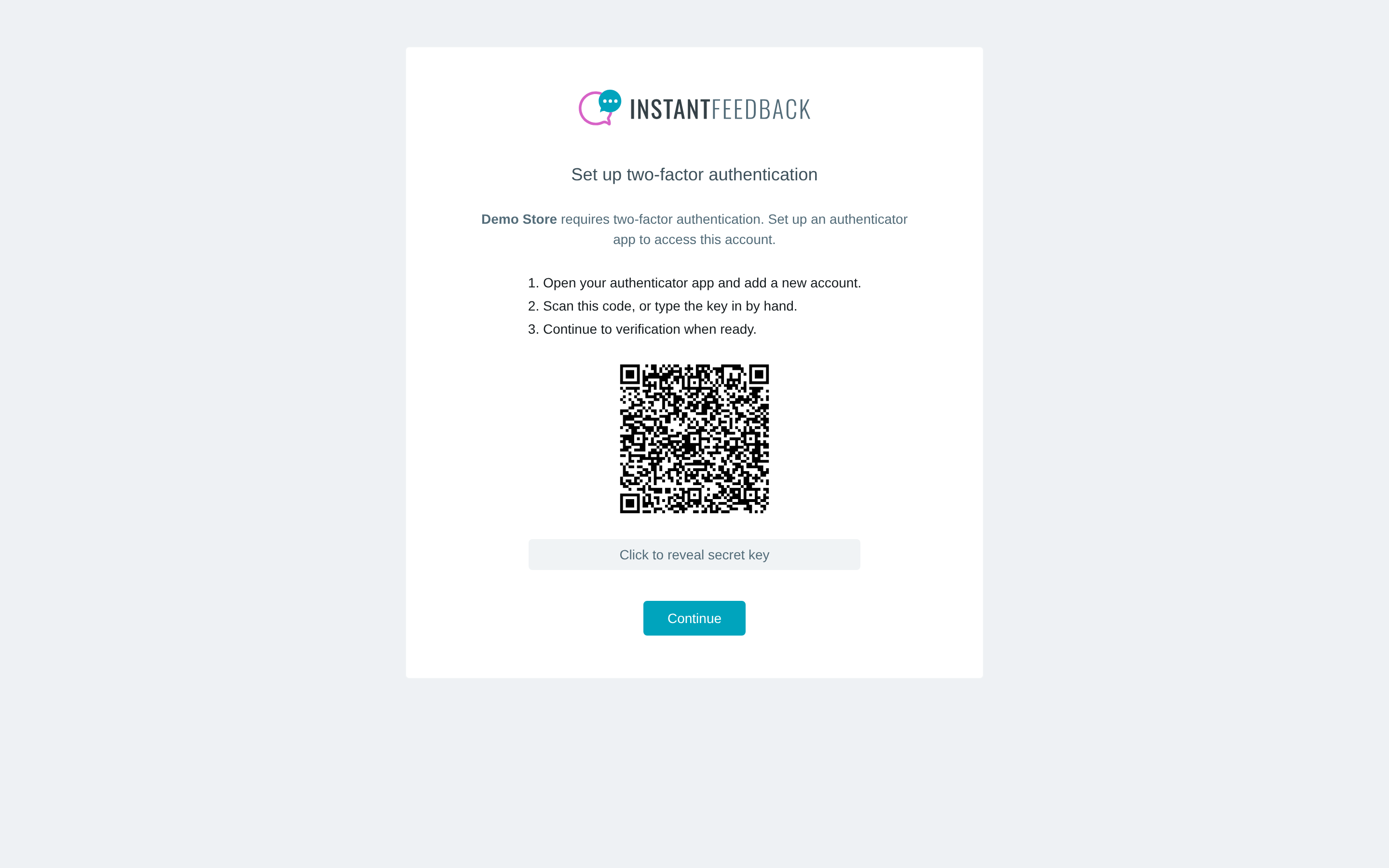 The setup page shown at sign-in when an account requires two-factor authentication